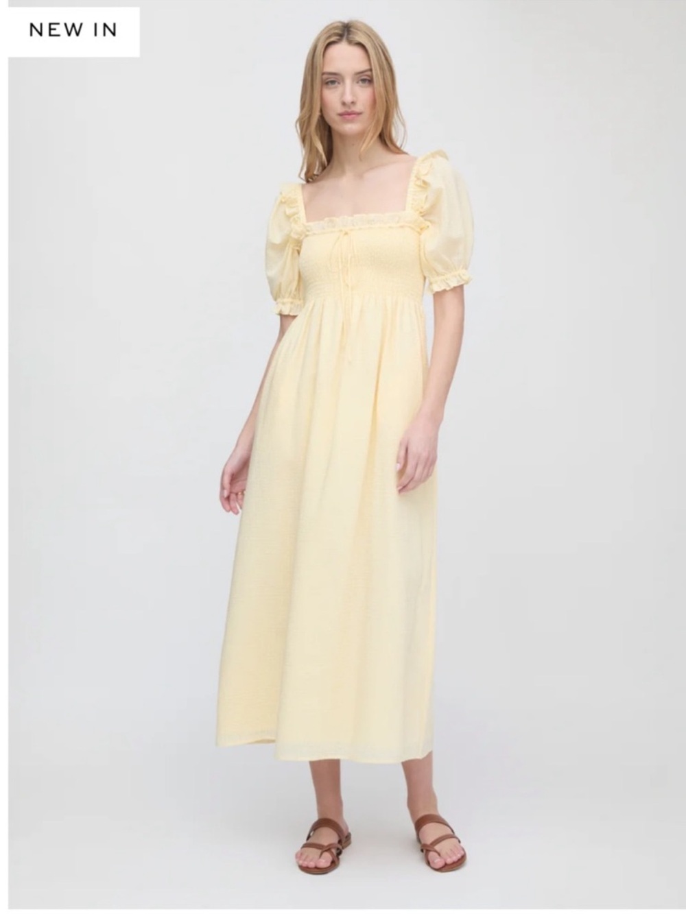 NWT Hill House The Scarlett Nap Dress in Butter Yellow Tonal Seersucker Size S